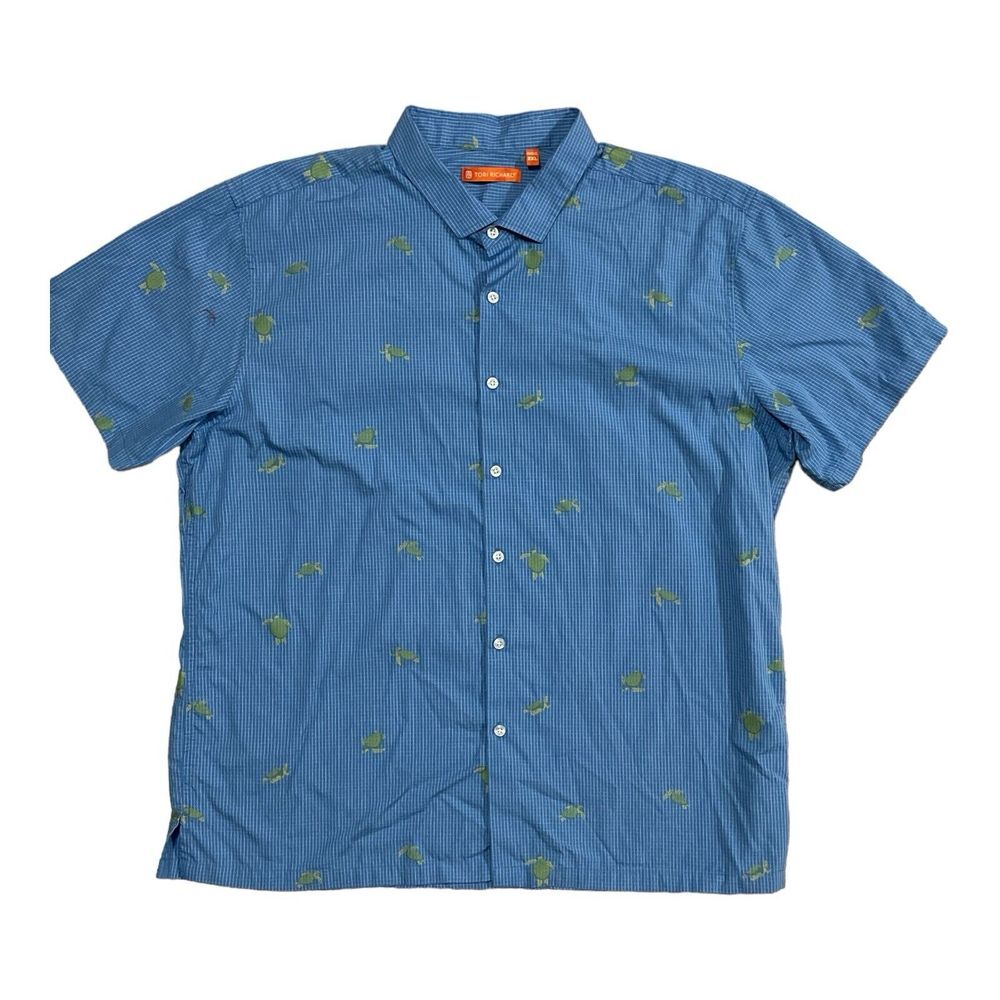 Tori Richard‎ Mens Short Sleeve Shirt Turtle Pattern Blue Hokuala Kaua'i XXL